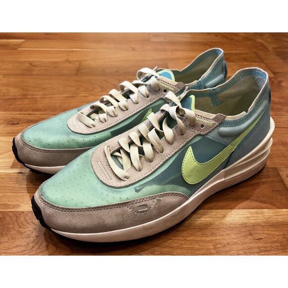 Nike Waffle One Bleached Aqua Lime Glow Athletic Sneakers Size 10 Women’s - Picture 1 of 9